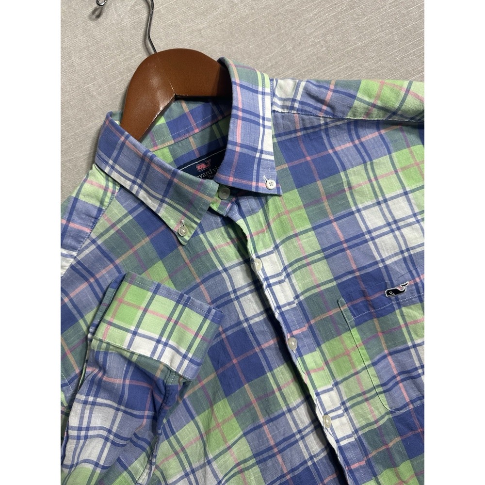 Vineyard Vines Linen Plaid Button Down Tucker Shirt Long Sleeve Mens Medium M